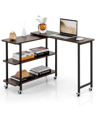 360° Rotatable Sofa Side Table L-shaped Laptop Desk Snack Table withShelf Patented