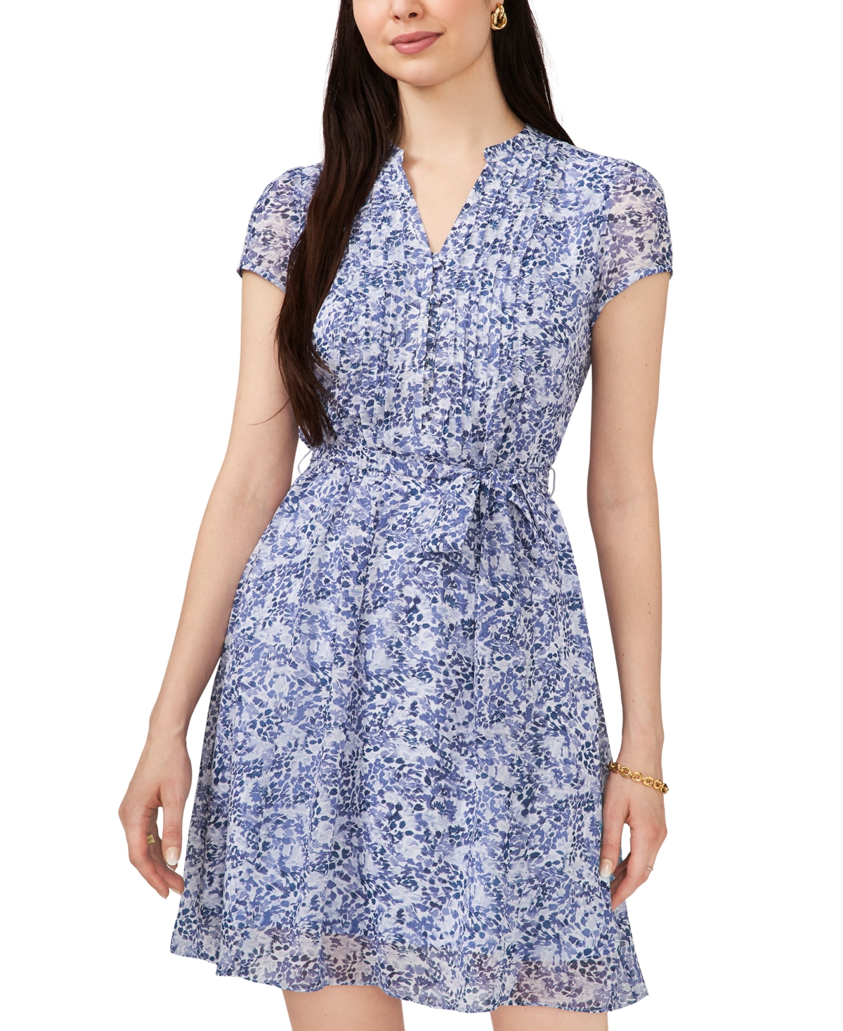 Msk Petite Printed Tie-waist Short-sleeve Dress