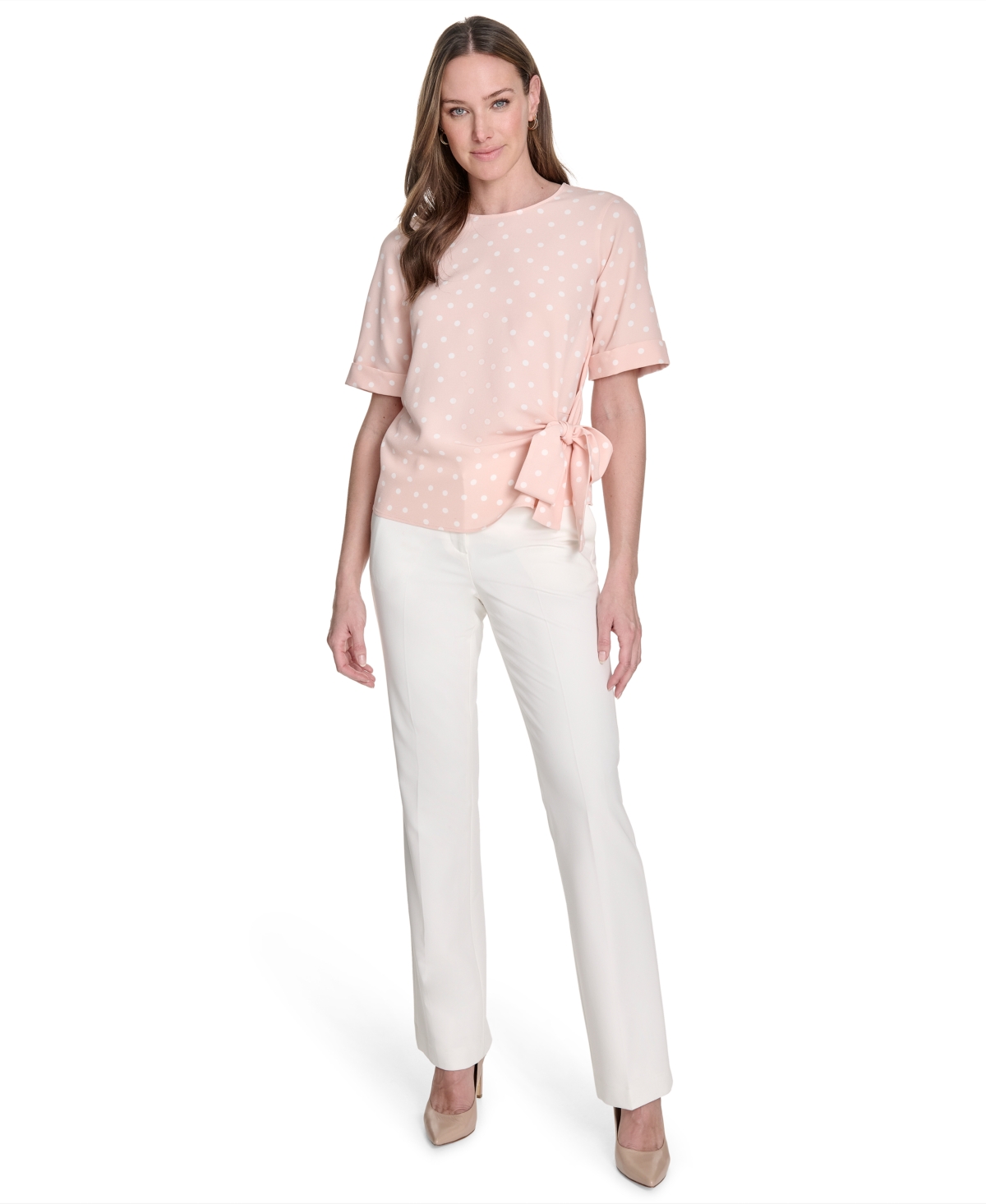 Tommy Hilfiger Women's Dot-print Tie-waist Short-sleeve Top