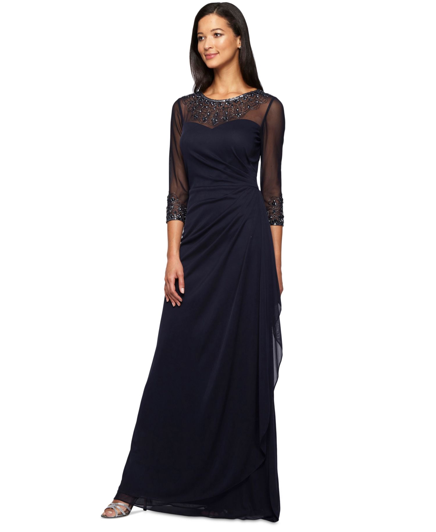 Women's Illusion Embellished A-Line Gown