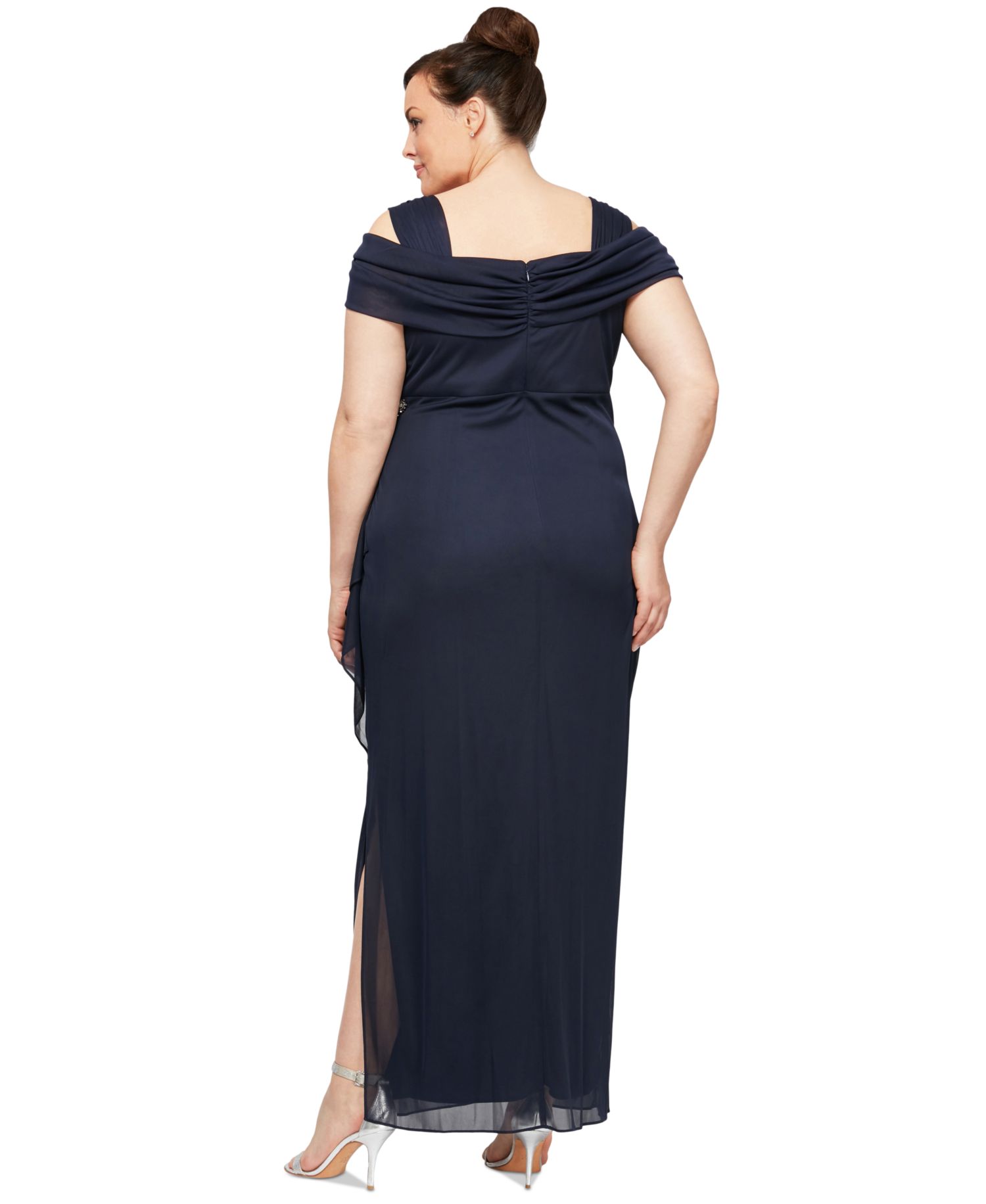 Women's Cold-Shoulder Draped Metallic Gown