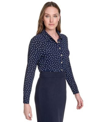 Women's Dot-Print Long-Sleeve Knit Blouse