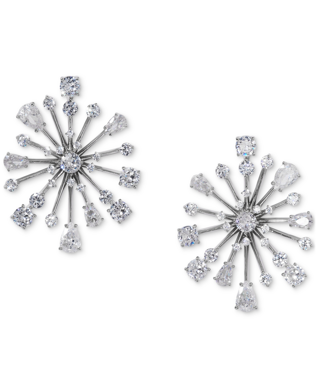 Silver-Tone Cubic Zirconia Sunburst Stud Earrings, Exclusively at Macy's - Silver