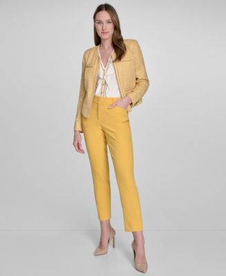 Tommy Hilfiger Womens Ruffle Front Button Up Blouse Open Front Jacket Mid Rise Ankle Pants In Yellow