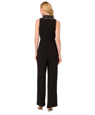 Women's Imitation Pearl Crepe Tuxedo Jumpsuit