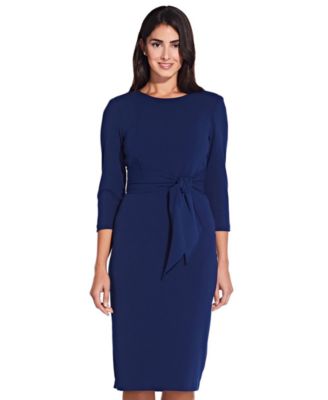 Women's Tie-Front 3/4-Sleeve Crepe Knit Dress