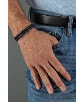 Loose Fit Simple 2 Band Braided Secure Clasp Leather Bracelet