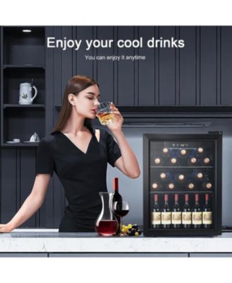 1.7 Cu.Ft. Wine & Beverage Fridge – Holds 16 Bottles & 68 Cans, Digital Temp Control, Blue LED, Glass Door, Freestanding for Home/Bar