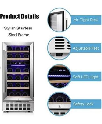 15-Inch Under-Counter Beverage Refrigerator Dual Zone Wine Cooler Mini Fridge, 28-Bottle, Freestanding or Built-In