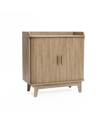 Mid-Century Modern Tambour-Style 2-Door 31.5-Inch Wide Cabinet with Tray Top, Oak