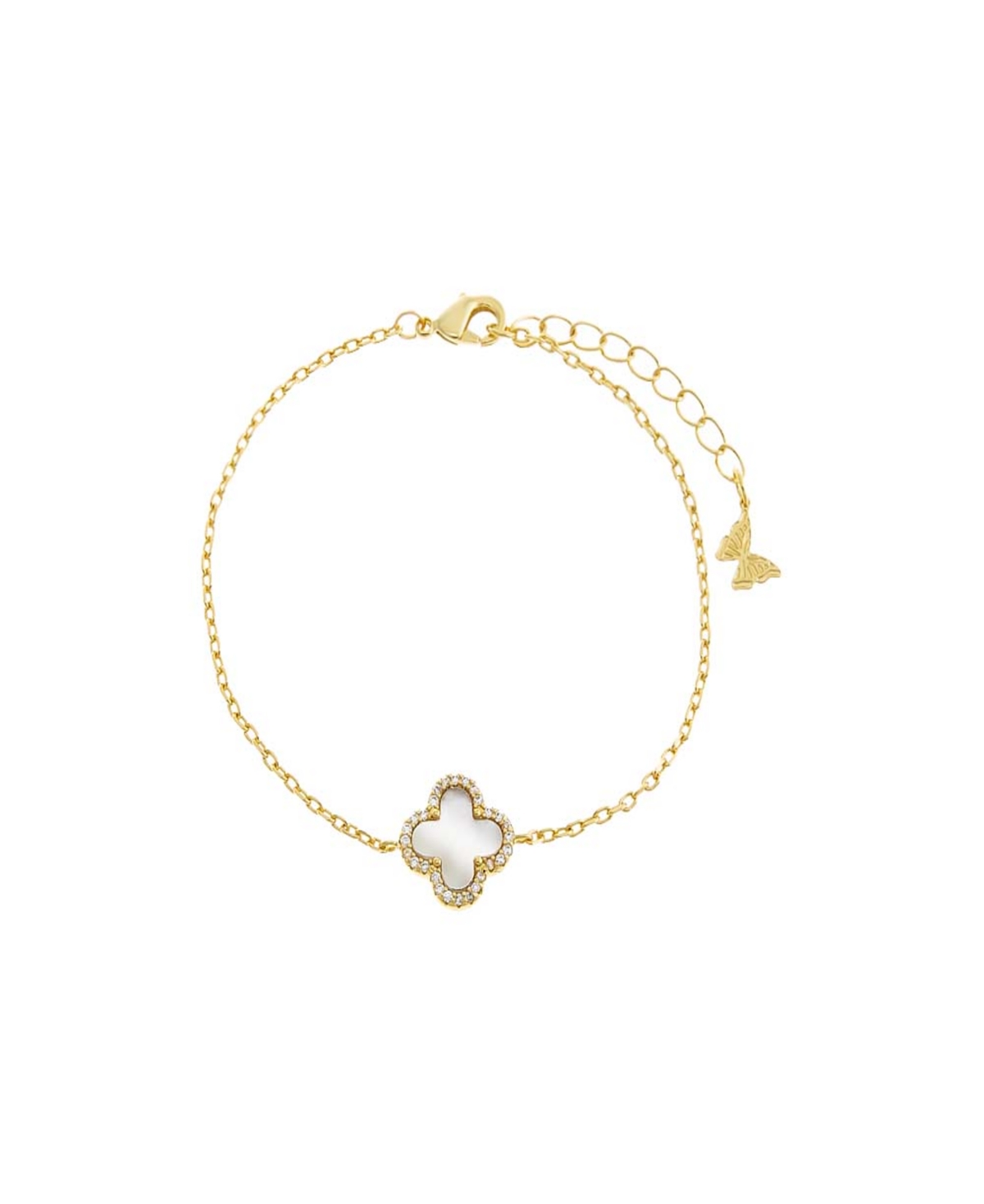 Pave Outlined Four Leaf Clover Bracelet - White