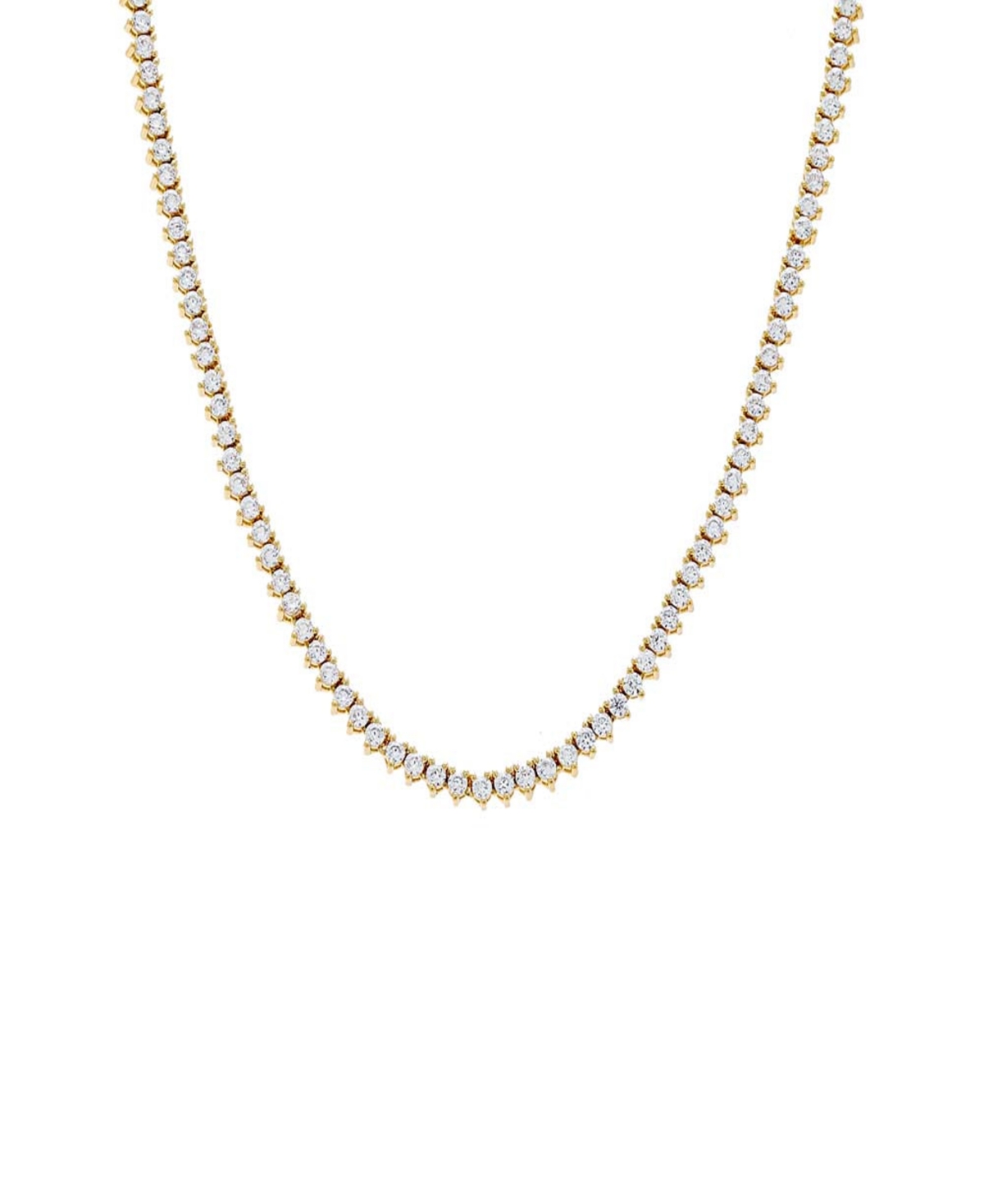 By Adina Eden Thin Three Prong Tennis Necklace In Gold
