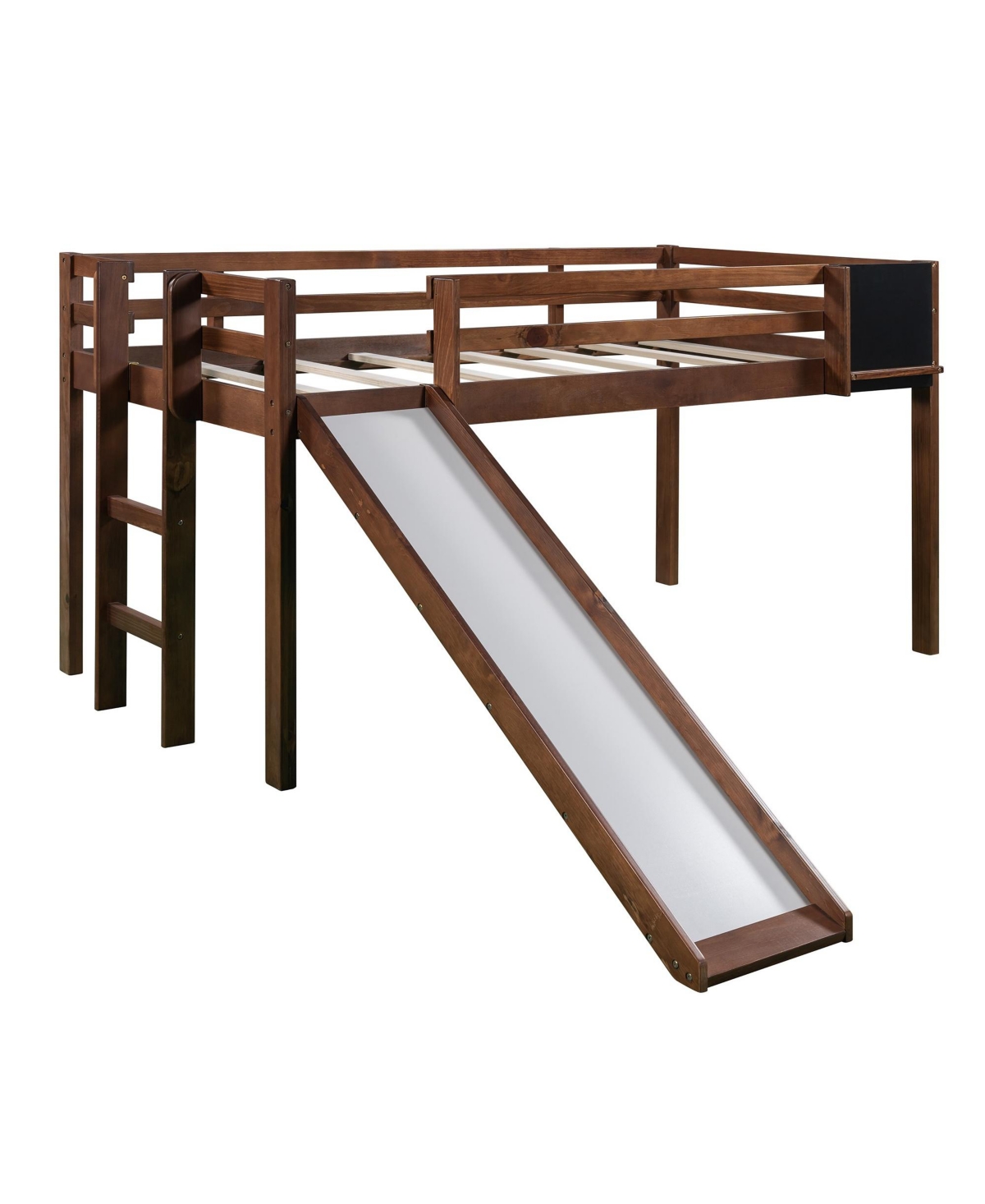 Loft Bed with Slide and Chalkboard &#x2013; Perfect for Creative Play & Sleep - Walnut