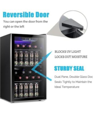 26-Bottle Wine Cooler / 130-Can Beverage Fridge — Clear Glass Door, Quiet Compressor, Freestanding 3.2 cu ft Mini Wine Cellar