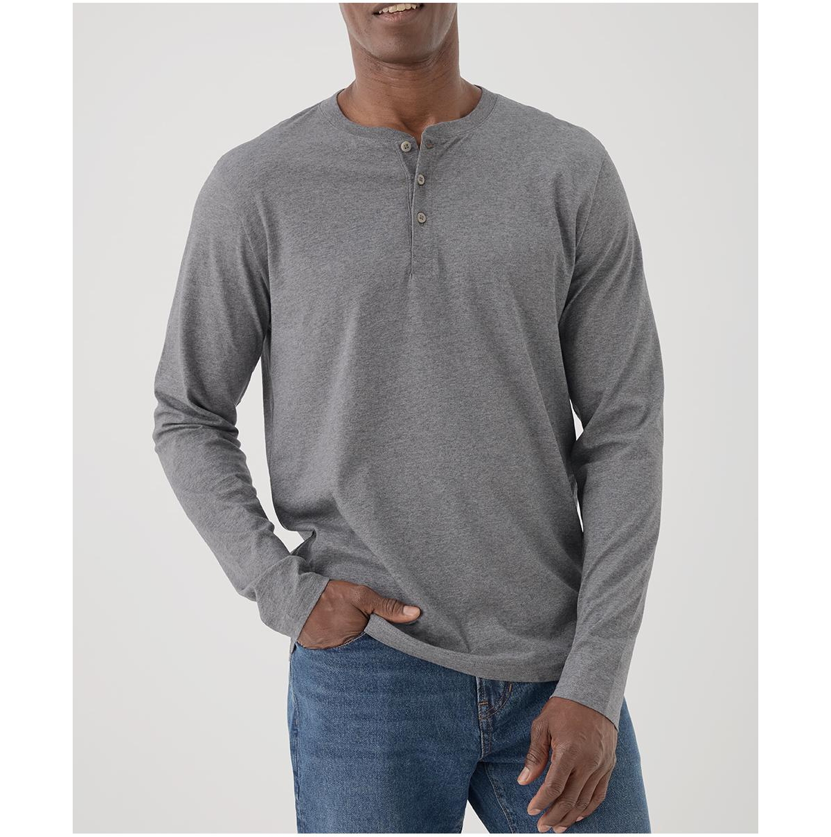 Men's Organic Cotton Softspun Long Sleeve Henley - Castor grey