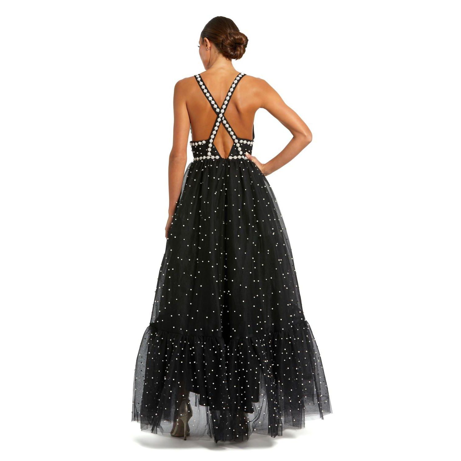 Women's Pearl Beaded High Low Gown