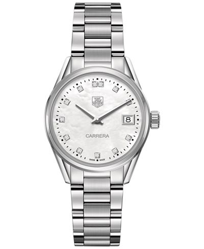TAG Heuer Women's Swiss Carrera Diamond (1/10 ct. t.w.) Stainless Steel Bracelet Watch 32mm WAR1314.BA0778