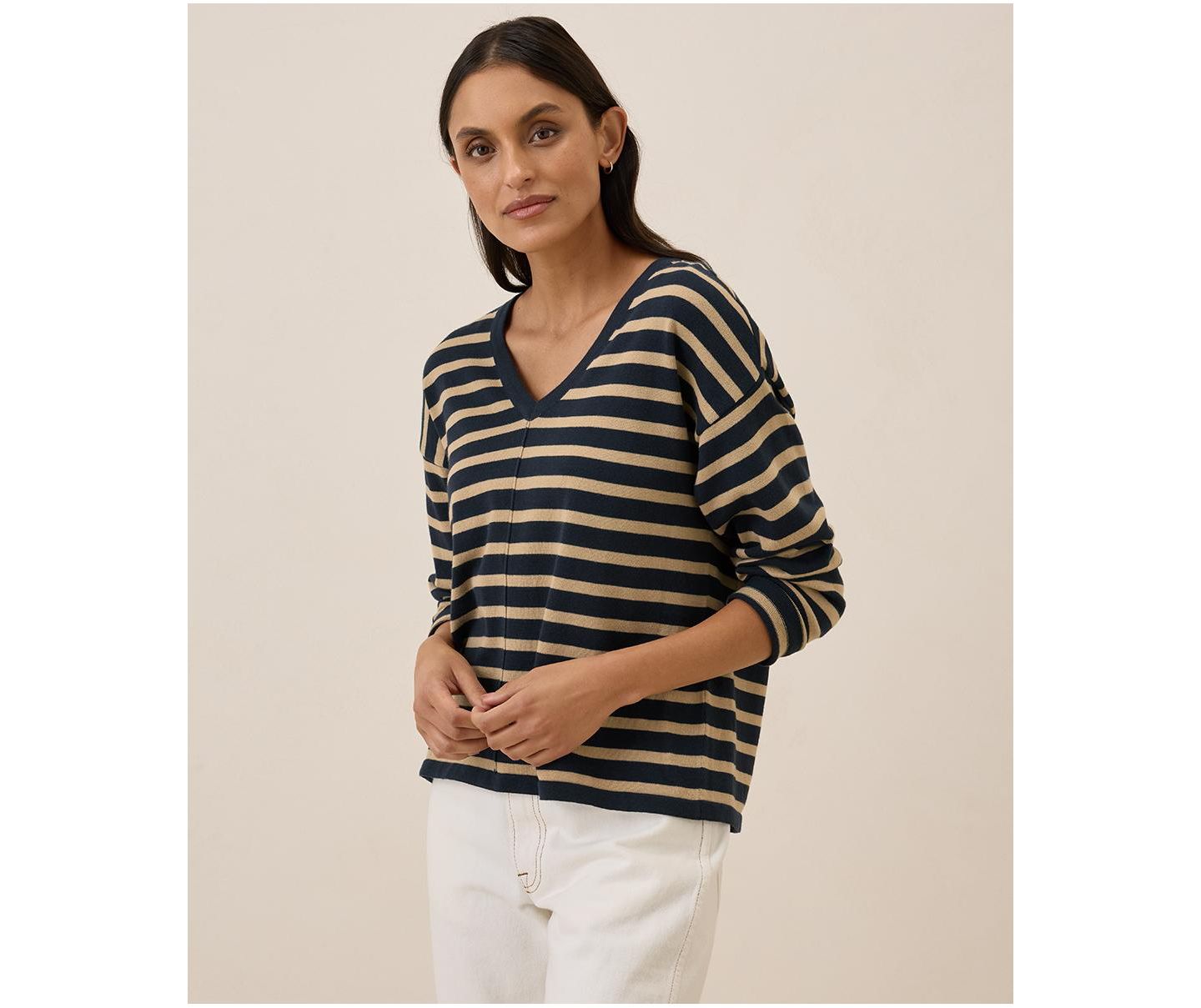 Женский свитер Pact Organic Cotton Classic Fine Knit Relaxed, цвет: Полосатый полуночный синий — фото 2
