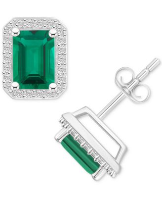 Lab-Created Emerald (1-3/4 ct. t.w.) & Lab-Created White Sapphire (1/4 ct. t.w.) Rectangle Halo Stud Earrings in 10k Gold (Also in 10k White Gold)