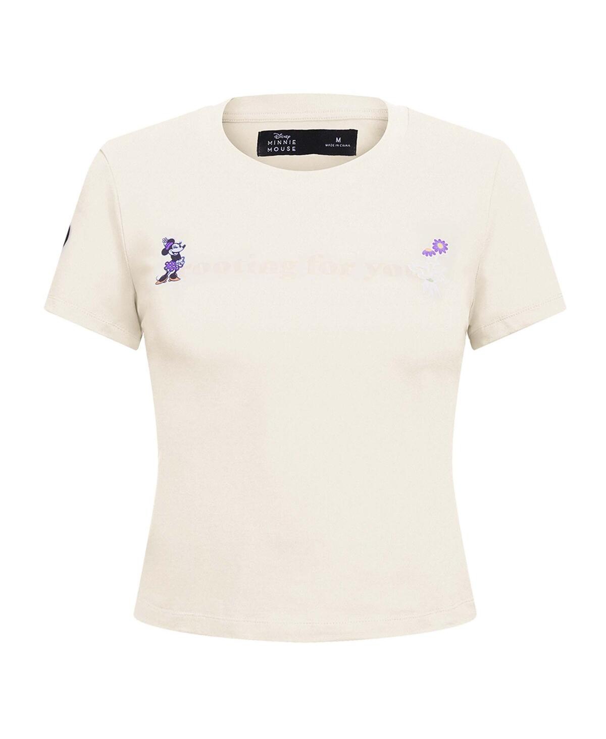 Freeze Max Women's Cream Mickey Friends Rooting For You Baby Doll Cropped T-shirt In Cream
