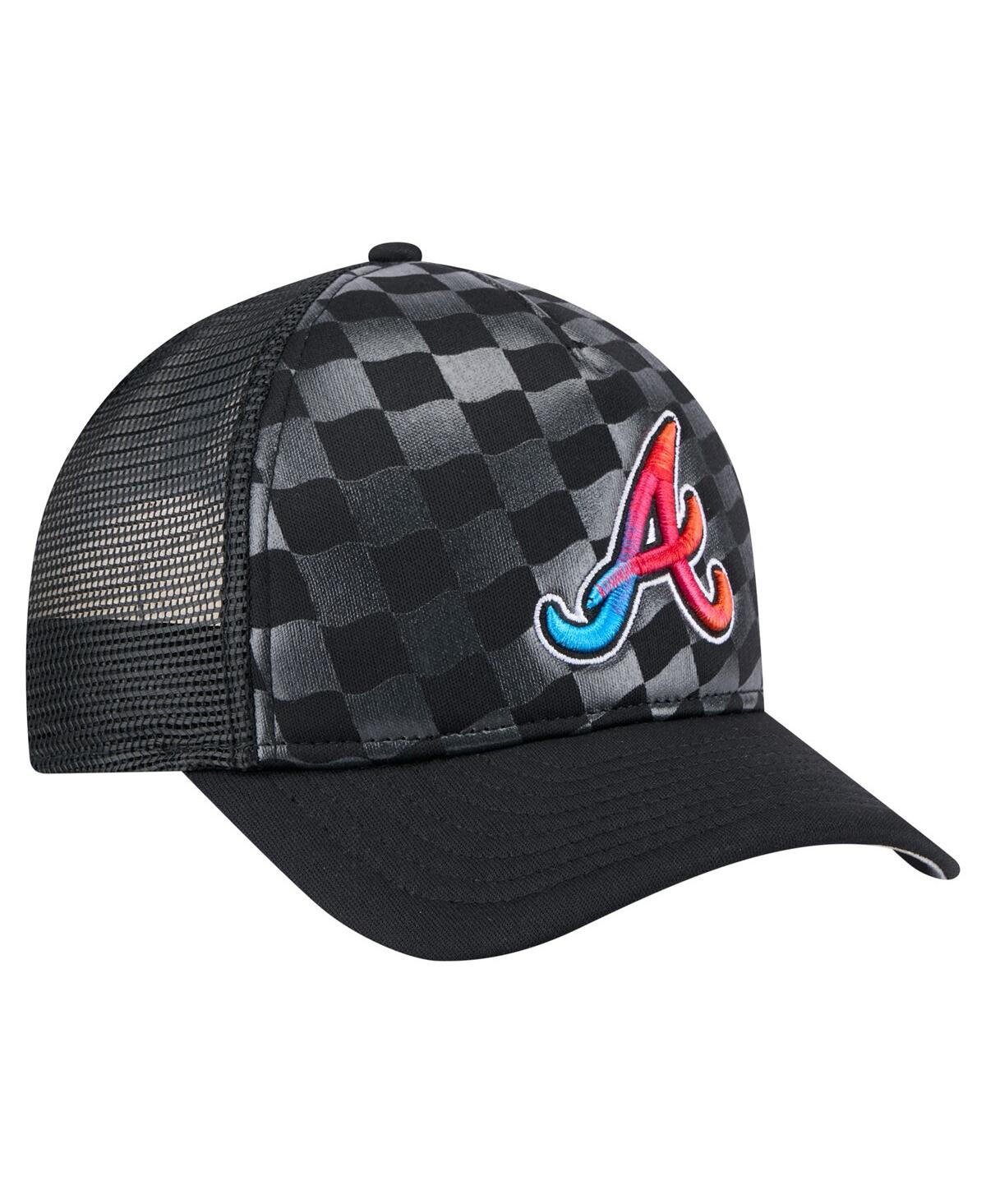 New Era Men's Black Atlanta Braves Gradient 9forty A-frame M-crown Trucker Adjustable Hat In Black