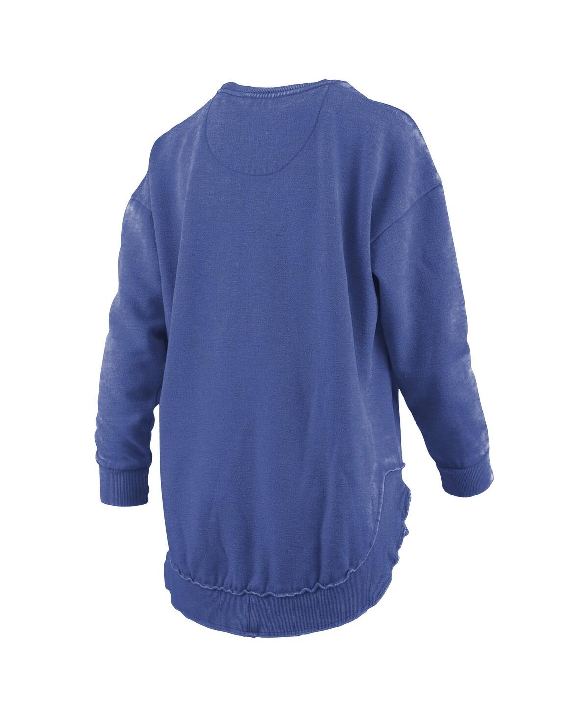 PRESSBOX WOMEN'S ROYAL KANSAS JAYHAWKS MELANGE PONCHO VINTAGE FLEECE LONG SLEEVE PULLOVER SWEATSHIRT 