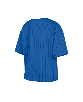 Women's Blue Detroit Tigers City Connect Multiplier Pinstripe Cropped T-Shirt