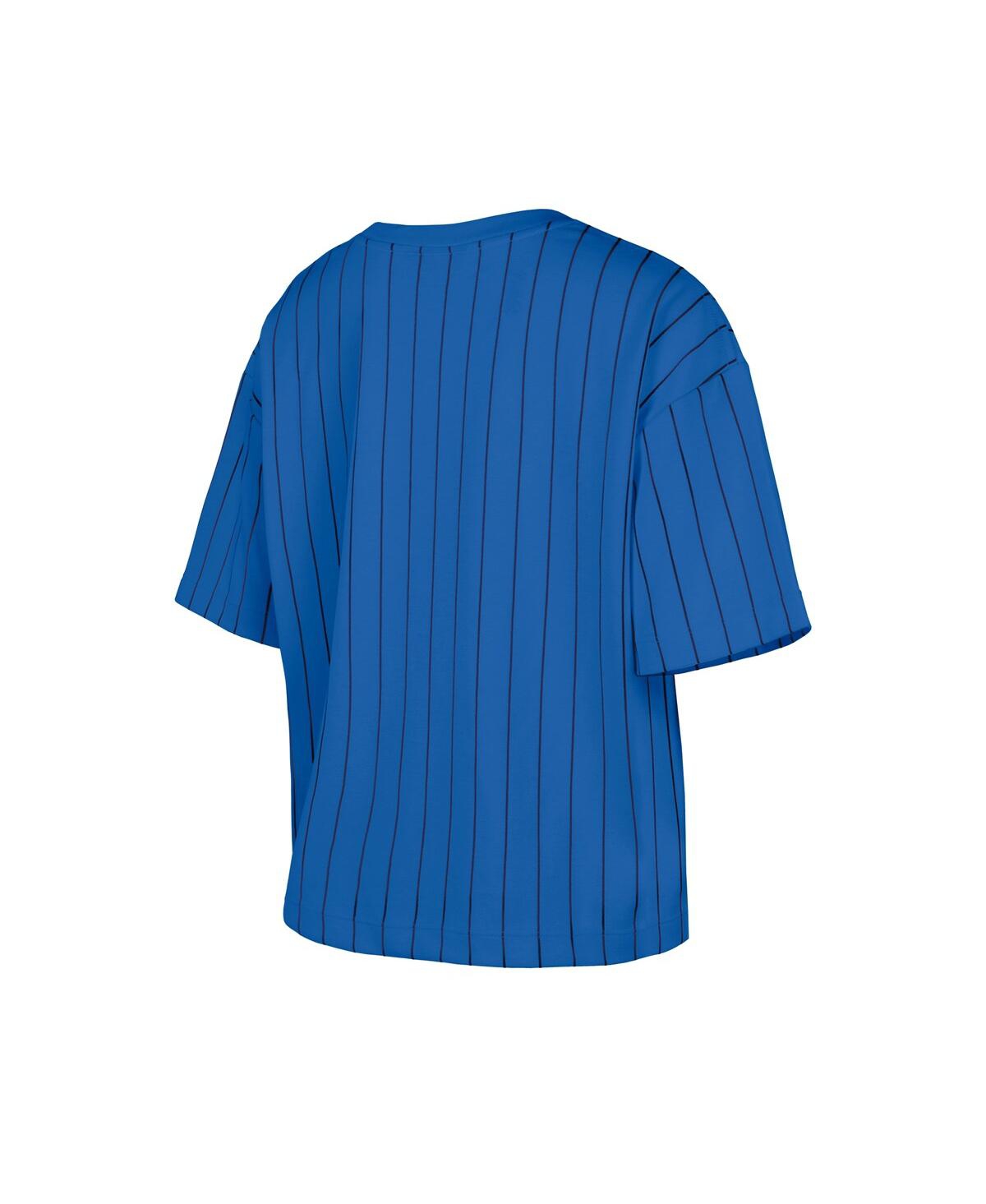 NEW ERA WOMEN'S BLUE DETROIT TIGERS CITY CONNECT MULTIPLIER PINSTRIPE CROPPED T-SHIRT 