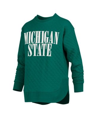 Women's Green Michigan State Spartans Quilted Long Sleeve Pullover Sweatshirt
