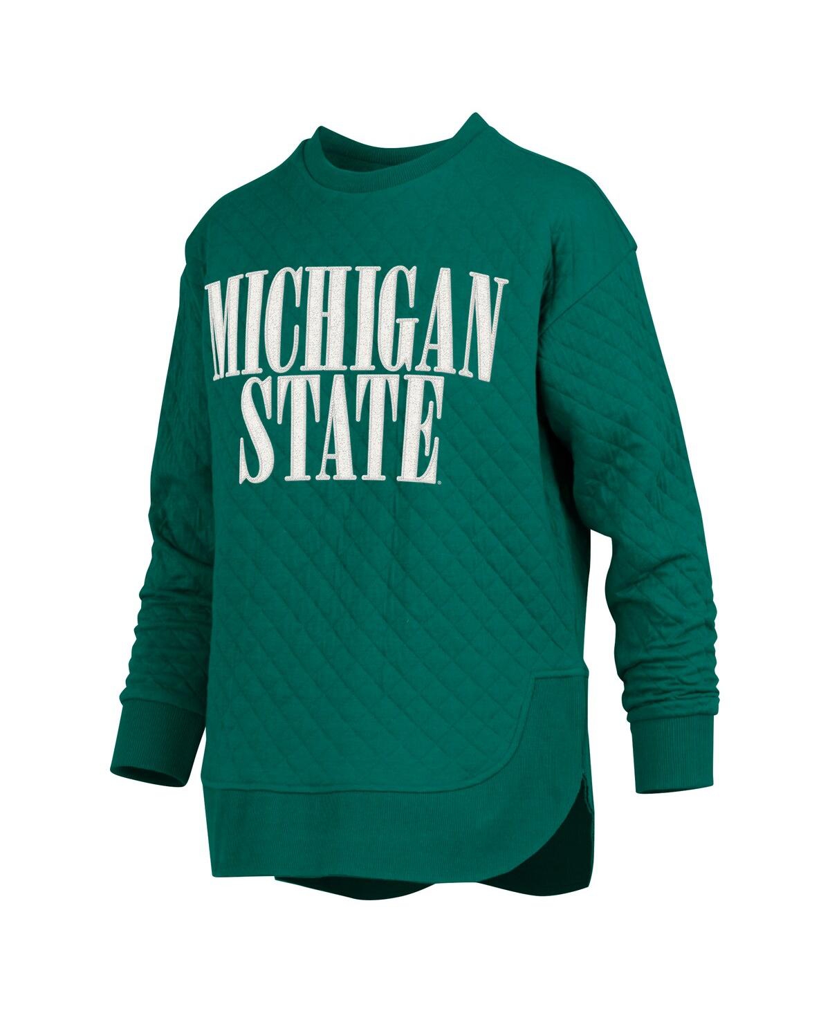 PRESSBOX WOMEN'S GREEN MICHIGAN STATE SPARTANS QUILTED LONG SLEEVE PULLOVER SWEATSHIRT 