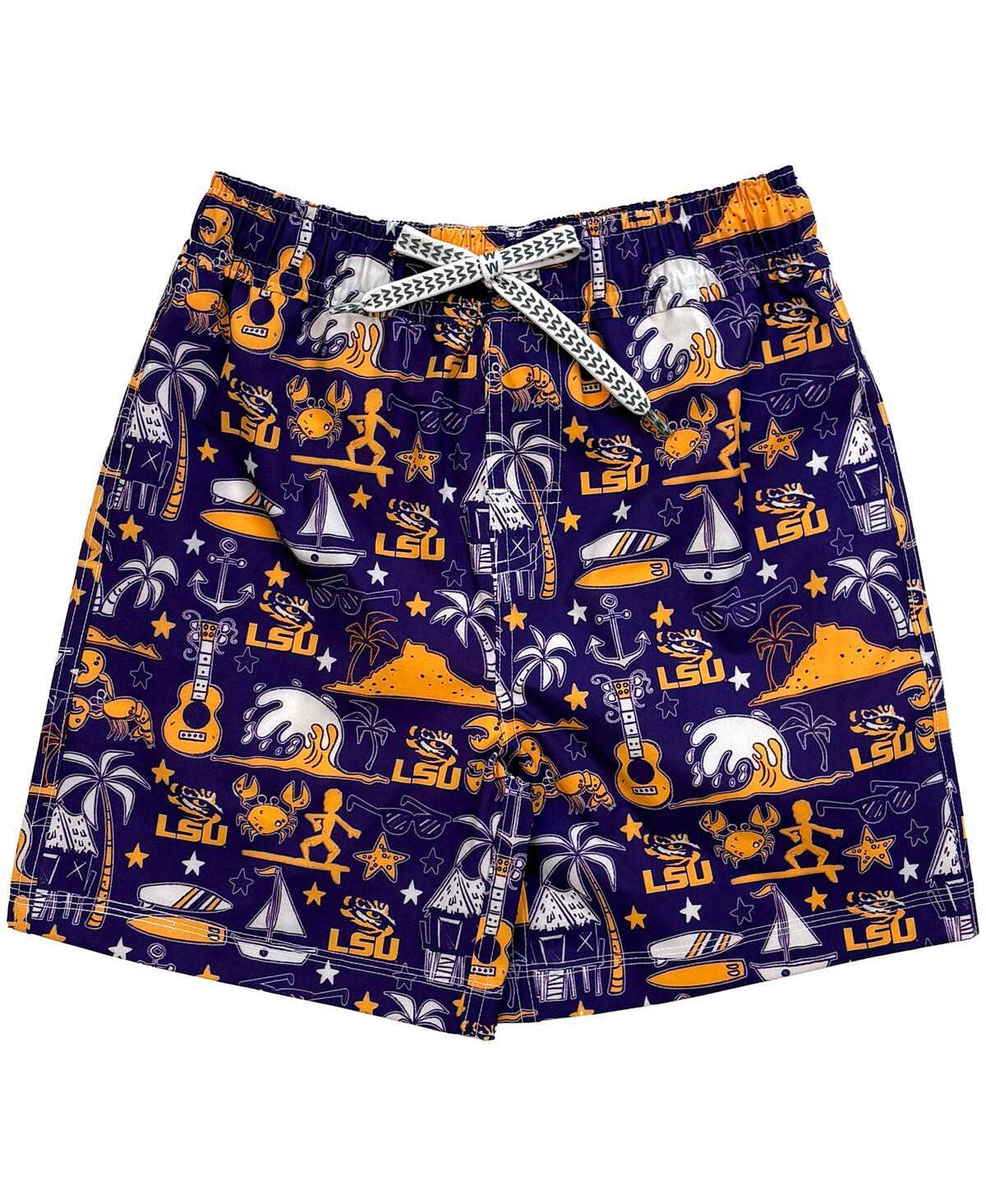 Wes & Willy Big Boys And Girls Purple Lsu Tigers Luau Swim Trunks In Purple
