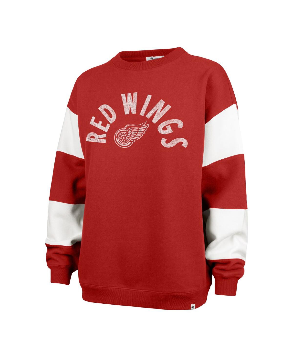 47 BRAND WOMEN'S RED DETROIT RED WINGS EEPHUS BARRED PULLOVER SWEATSHIRT 