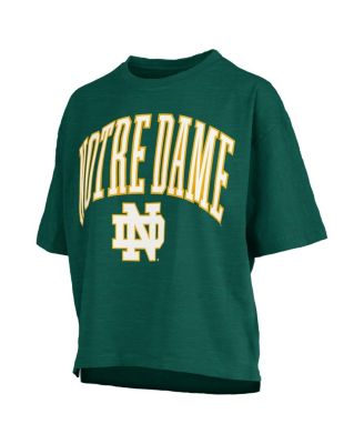 Women's Green Notre Dame Fighting Irish Nelson Arch Over Logo Waist Length Oversized Slub T-Shirt