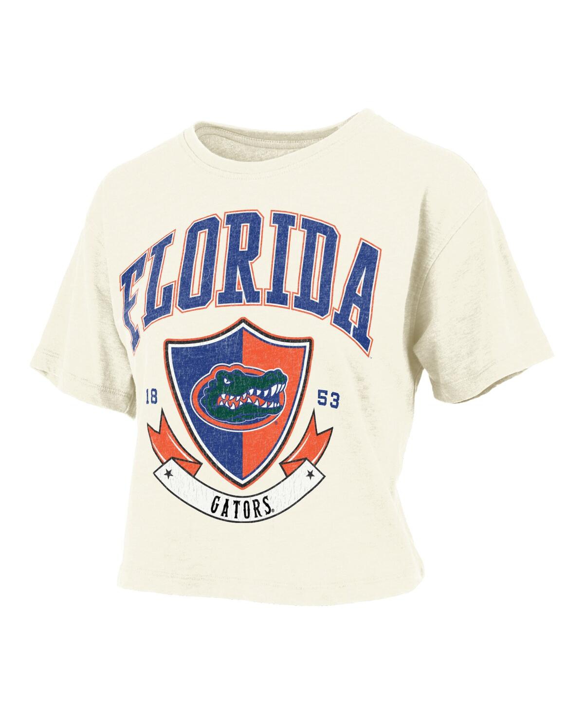 PRESSBOX WOMEN'S CREAM FLORIDA GATORS BUCKLER VINTAGE CROPPED T-SHIRT 