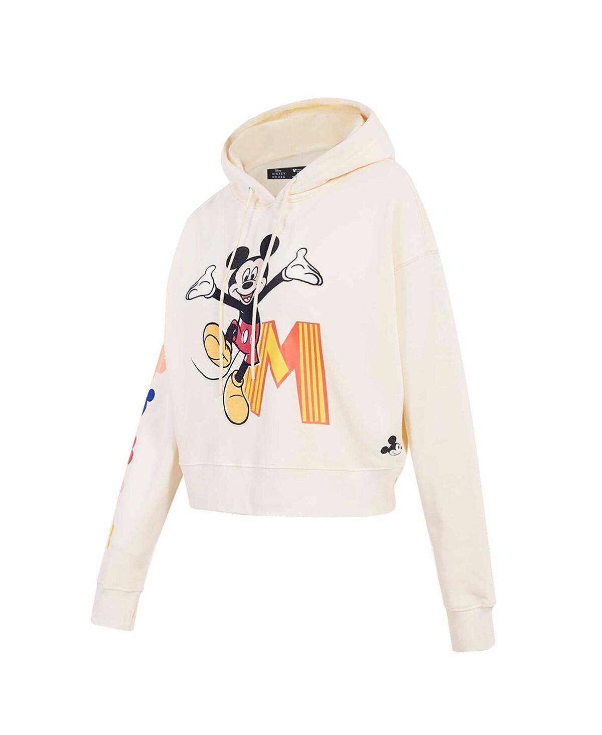FREEZE MAX WOMEN'S CREAM MICKEY MOUSE HELLOW MELLOW CROPPED PULLOVER HOODIE 