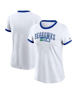 Nike - Women's White Seattle Seahawks Rewind Ringer Distressed Tri-Blend T-Shirt