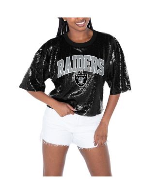Gameday Couture - Women's Black Las Vegas Raiders Rise Up Sequin Cropped T-Shirt
