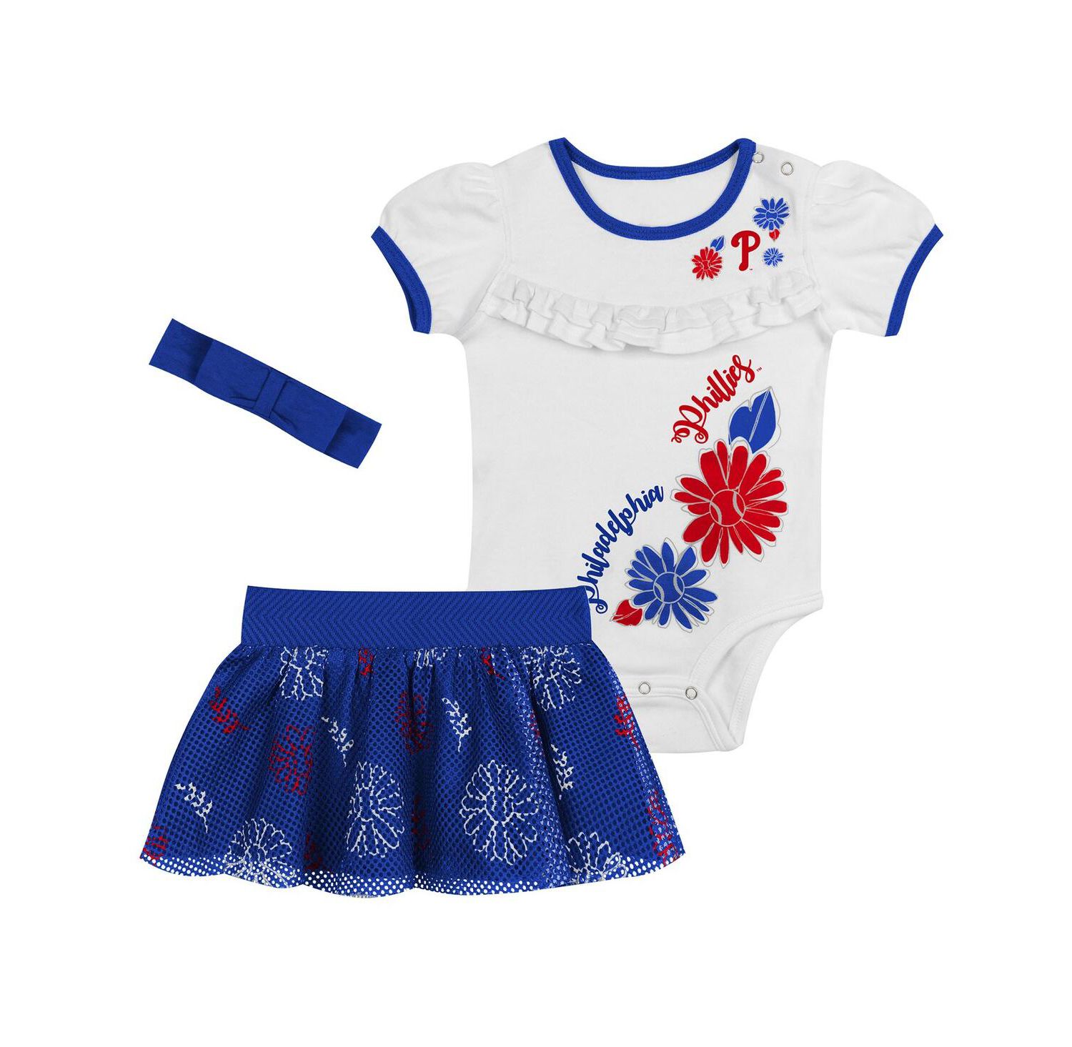 Baby Boys and Girls 3-Piece White Philadelphia Phillies Sweet Catcher Headband Skirt Set