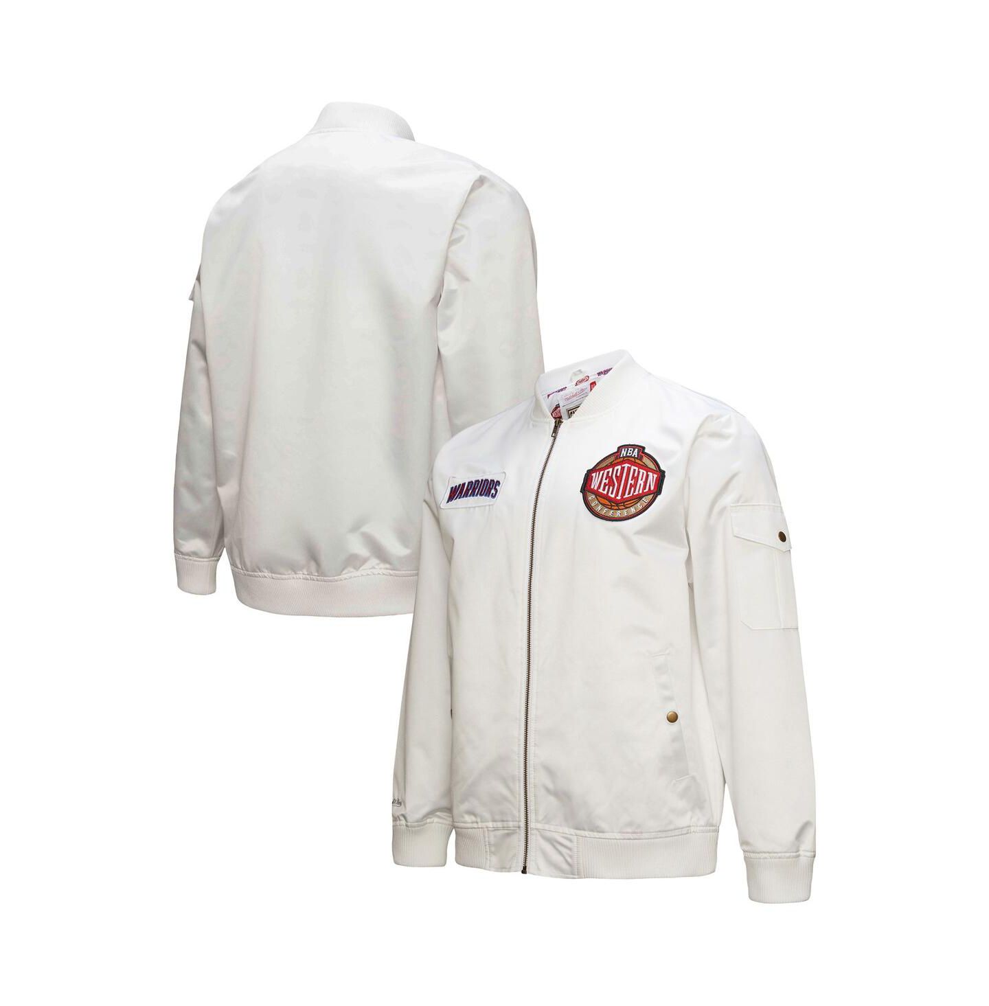 Мужская куртка Mitchell & Ness White Golden State Warriors Hardwood Classics Nights Team Leader Satin Full-Zip — фото 1