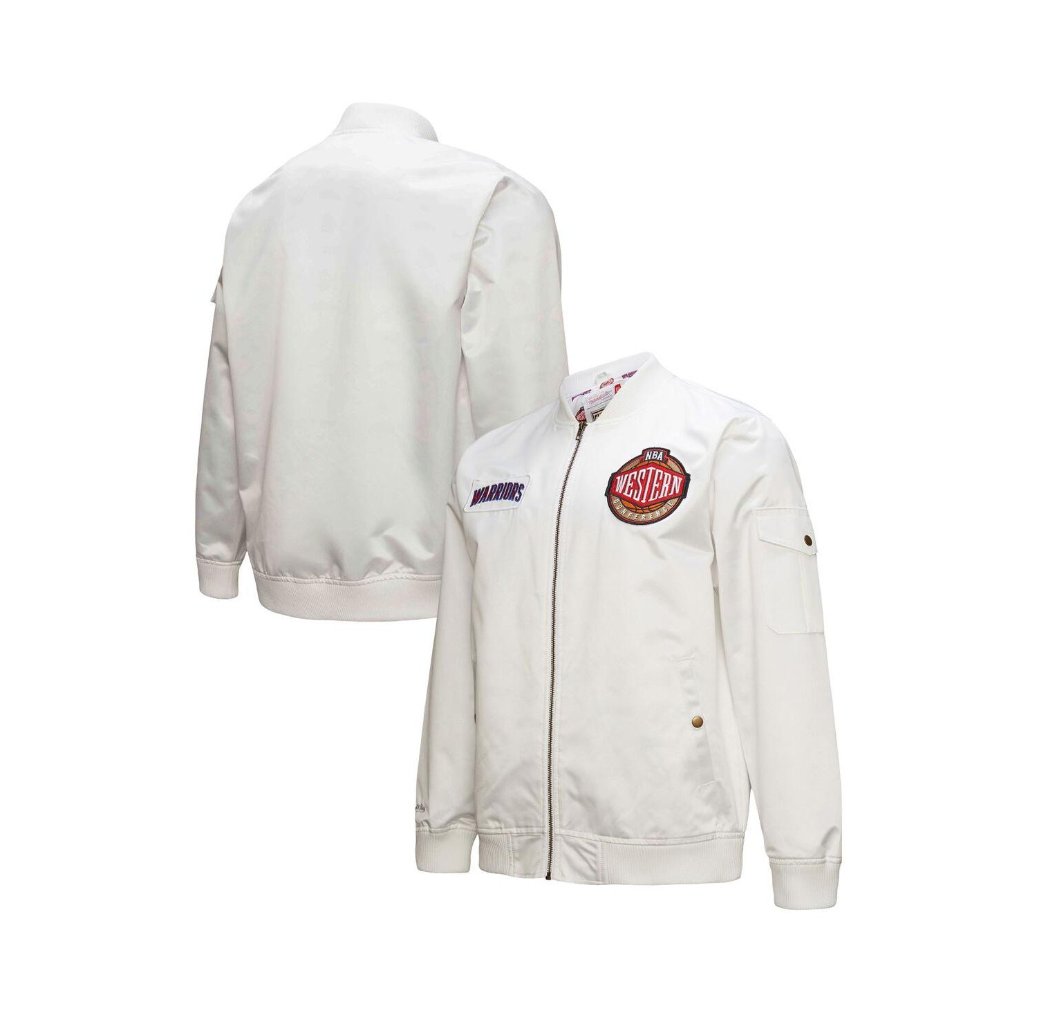 Men's White Golden State Warriors Hardwood Classics Nights Team Leader Satin Full-Zip Jacket