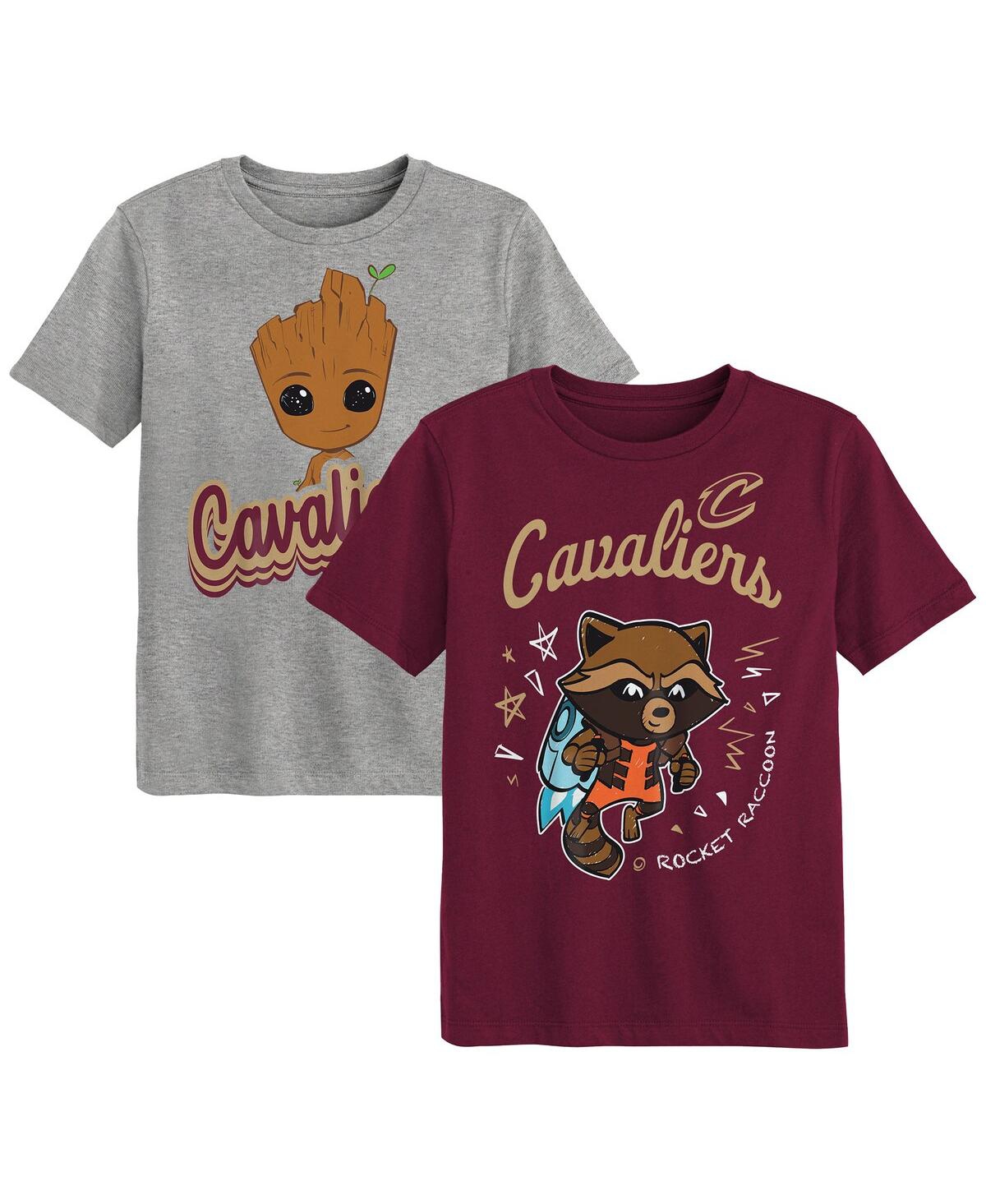 Outerstuff Preschool 2-piece Cleveland Cavaliers Guardians Of The Galaxy T-shirt Set In Heather Gray,burgundy