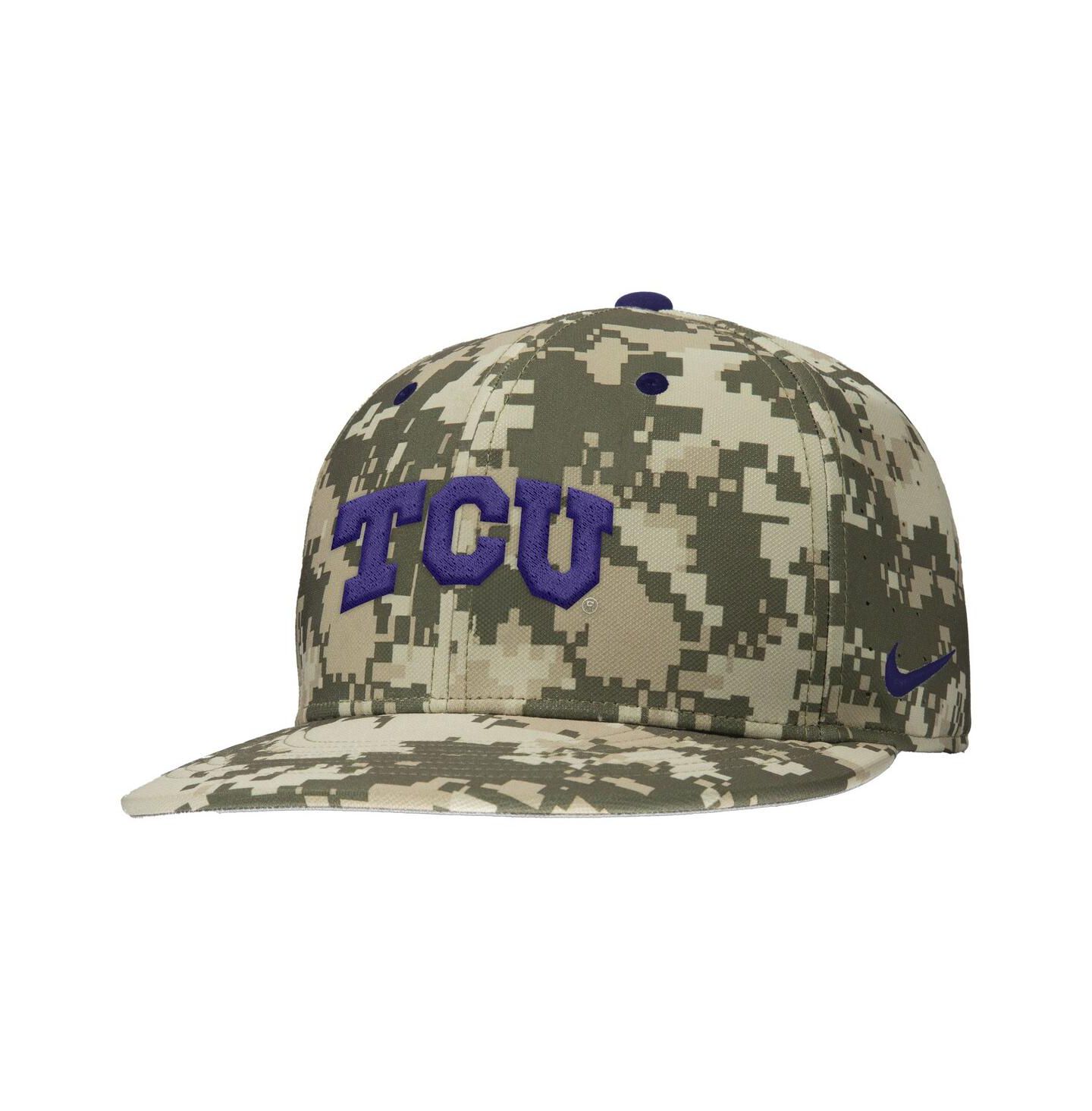 Мужская кепка Nike Digital Camo TCU Horned Frogs On-Field Baseball Performance Fitted Hat — фото 1