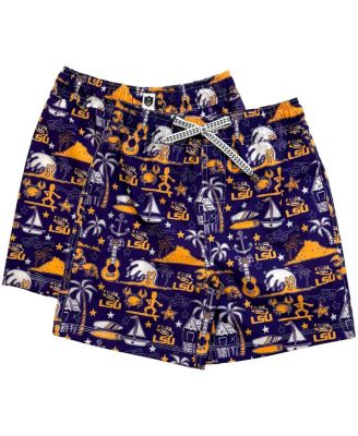 Wes & Willy - Big Boys and Girls  Purple LSU Tigers Luau Swim Trunks