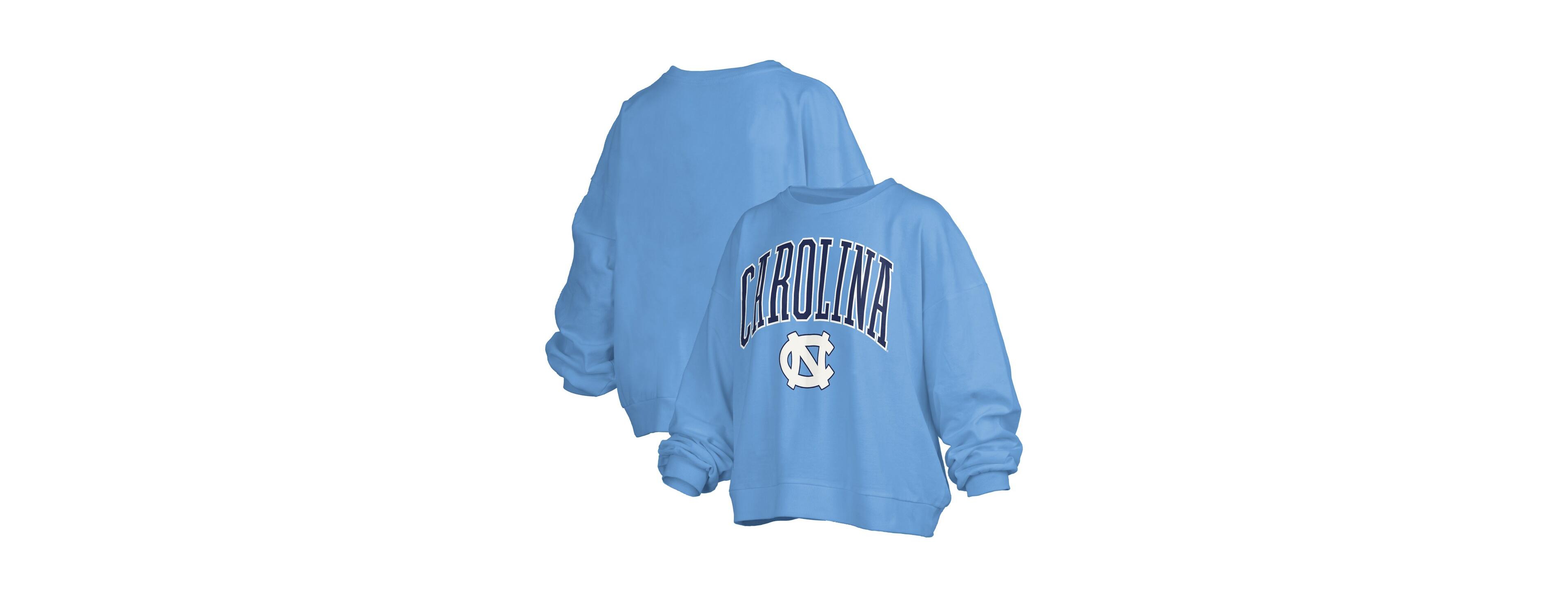 Pressbox Women's Carolina Blue North Tar Heels Janise Arch Over Logo Waist Length Oversized Pullover Sweatshirt