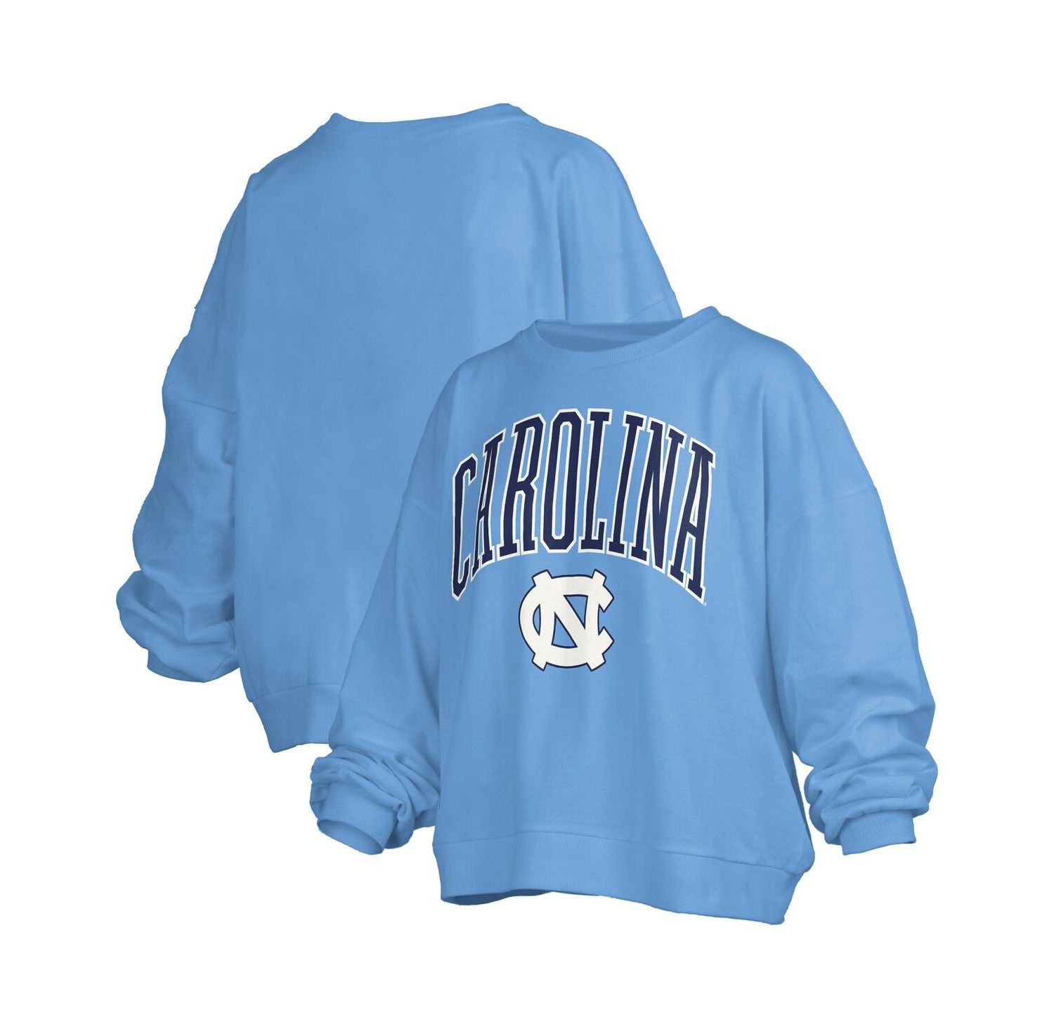 Women's Carolina Blue North Carolina Tar Heels Janise Arch Over Logo Waist Length Oversized Pullover Sweatshirt