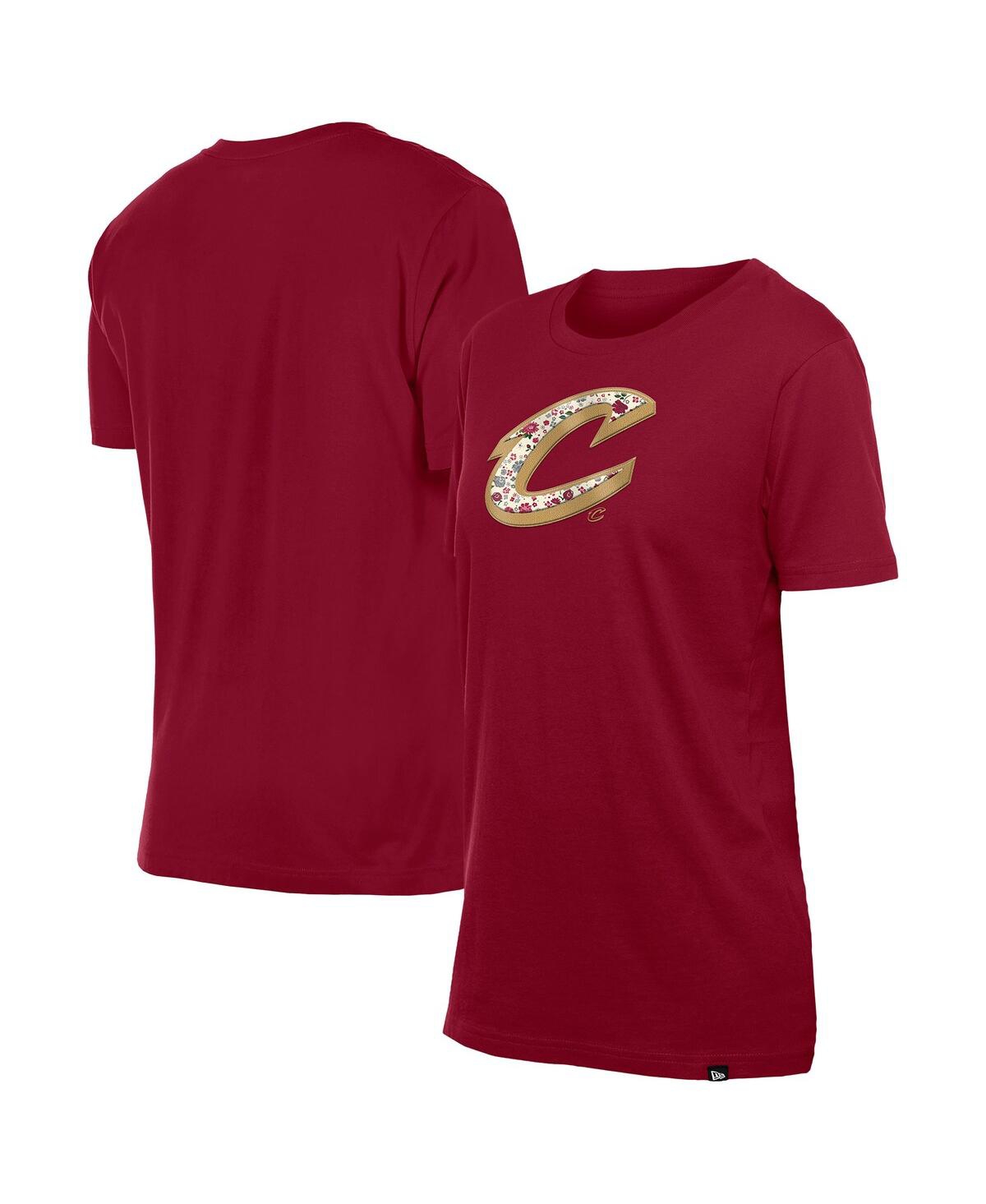 NEW ERA WOMEN'S WINE CLEVELAND CAVALIERS GLAM GAME FLOWER T-SHIRT 