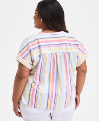 Plus Size Printed Short-Sleeve Blouse, Exclusively at Macy's 