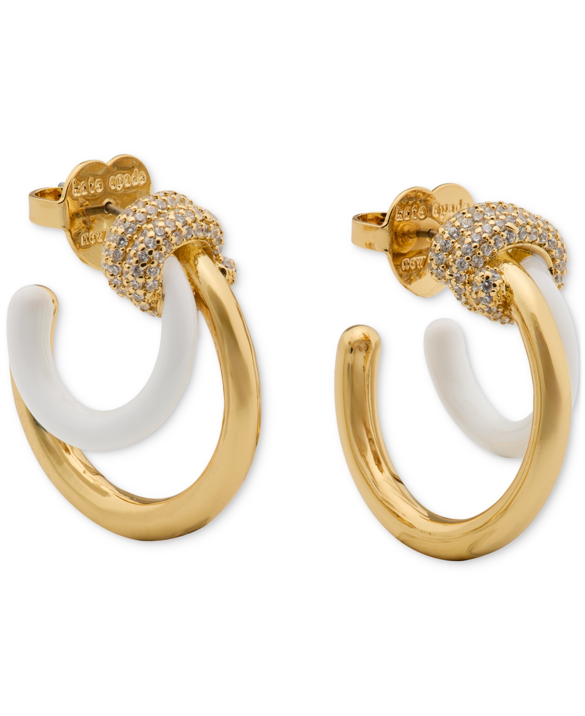 Gold-Tone Medium Pave Knot Layered Hoop Earrings, 1.12" - Neutral Mu