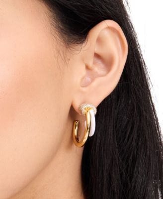 Gold-Tone Medium Pav&eacute; Knot Layered Hoop Earrings, 1.12"