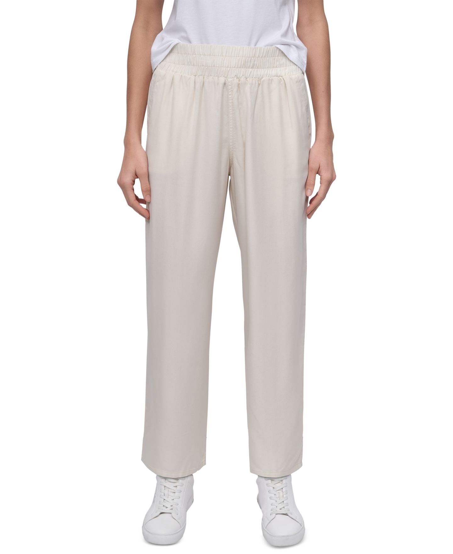 Женские брюки DKNY Jeans Petite Smocked-Waist Wide-Leg, цвет: Светлый хаки — фото 2